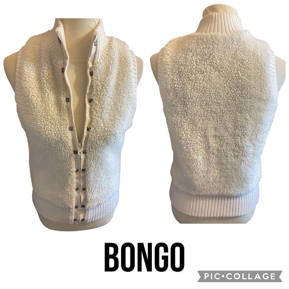 BONGO White Sherpa Fleece Vest Women’s Size Large (Runs Small) Zip Front Ribbed